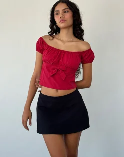 Motel Rocks Corset Tops | Crop Tops-Endah Bardot Top in Poplin Adrenaline Red