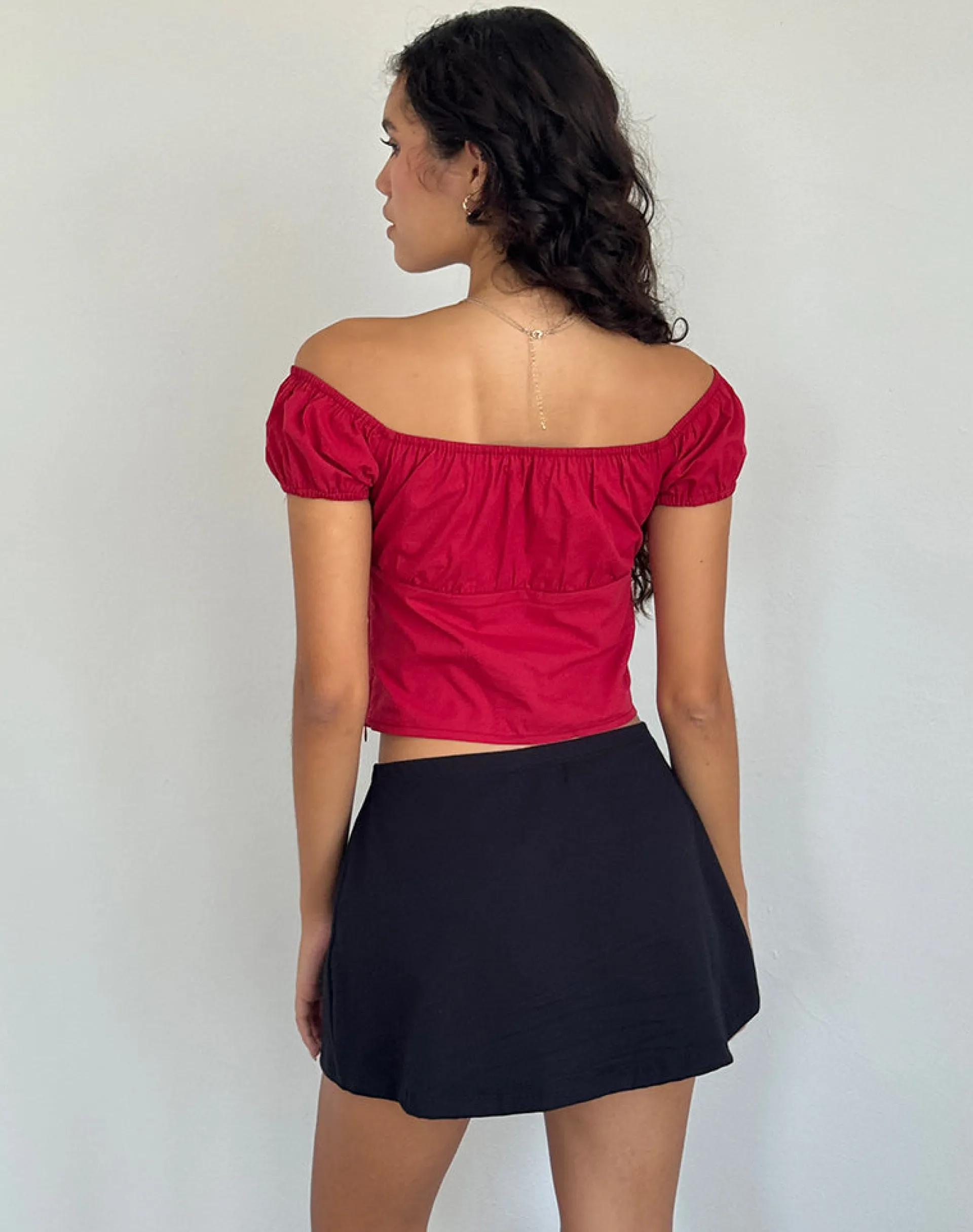 Motel Rocks Corset Tops | Crop Tops-Endah Bardot Top in Poplin Adrenaline Red