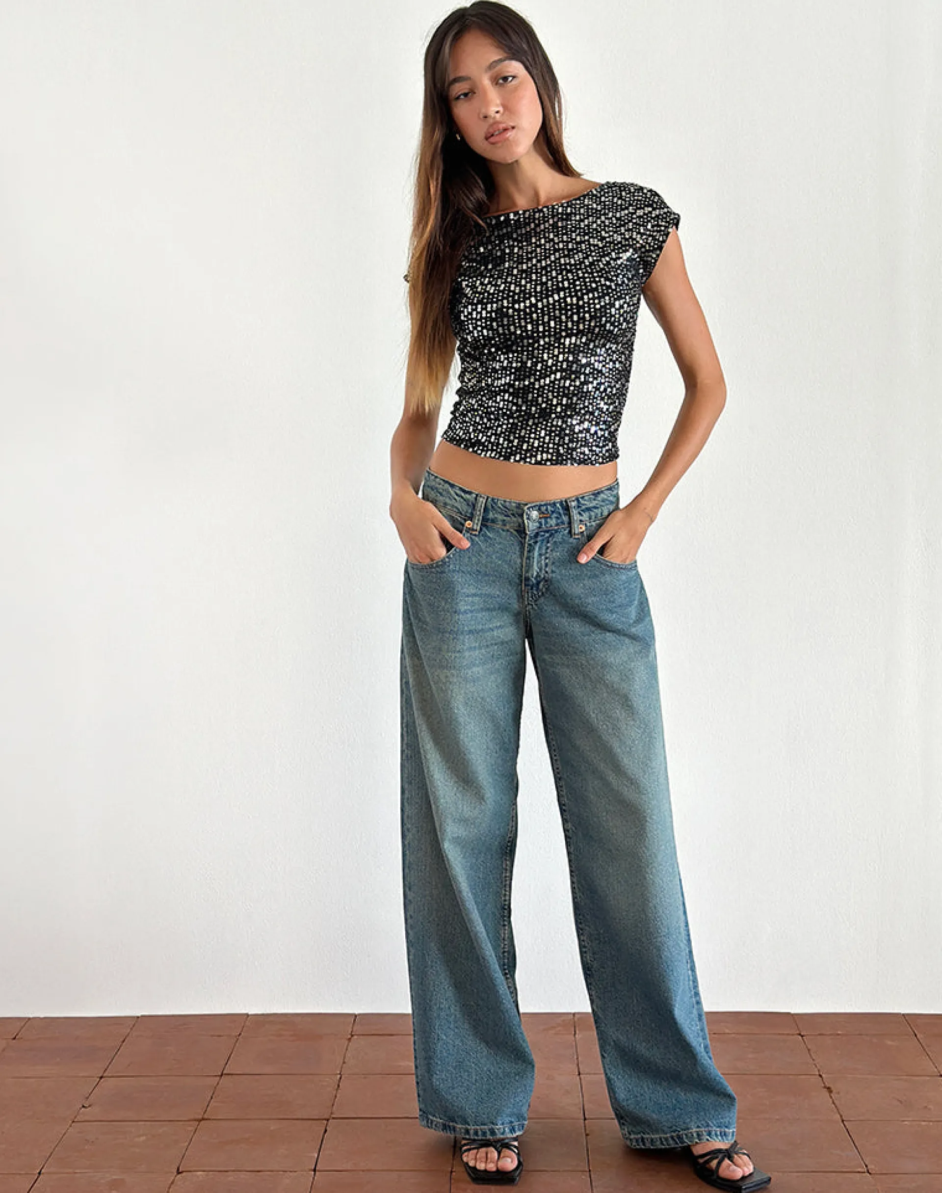 Motel Rocks Sequin Tops | Going Out Tops-Erika Backless Top in Black Gauzy Sequin BlackGauzySequin