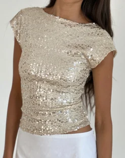 Motel Rocks Sequin Tops | Going Out Tops-Erika Backless Top in Neutral Sequin NeutralSequin