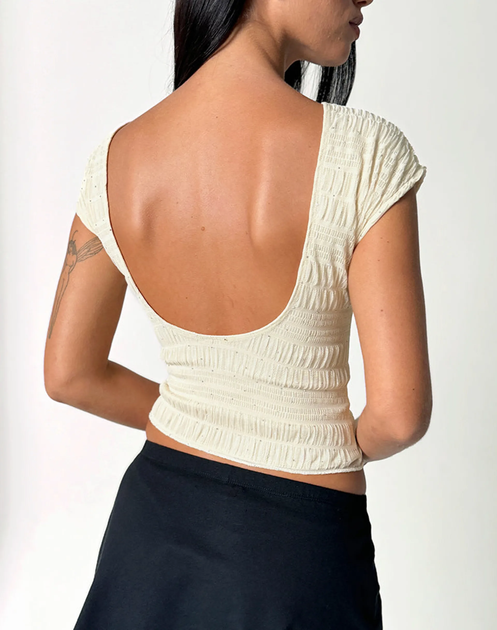 Motel Rocks Sequin Tops-Erika Backless Top in Sequin Mesh Ivory SequinMeshIvory