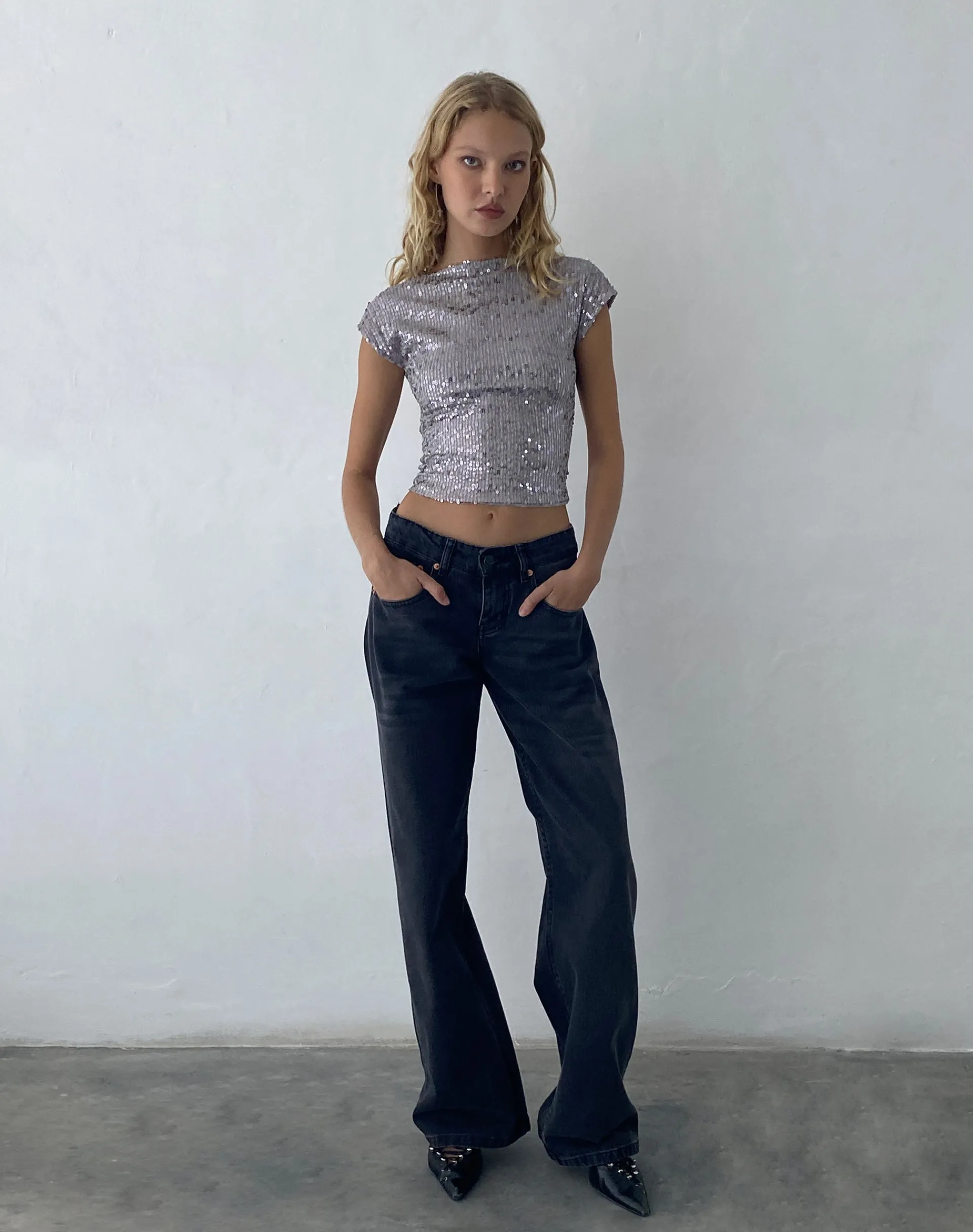Motel Rocks Sequin Tops | Going Out Tops-Erika Backless Top in Silver Sequin SilverSequin