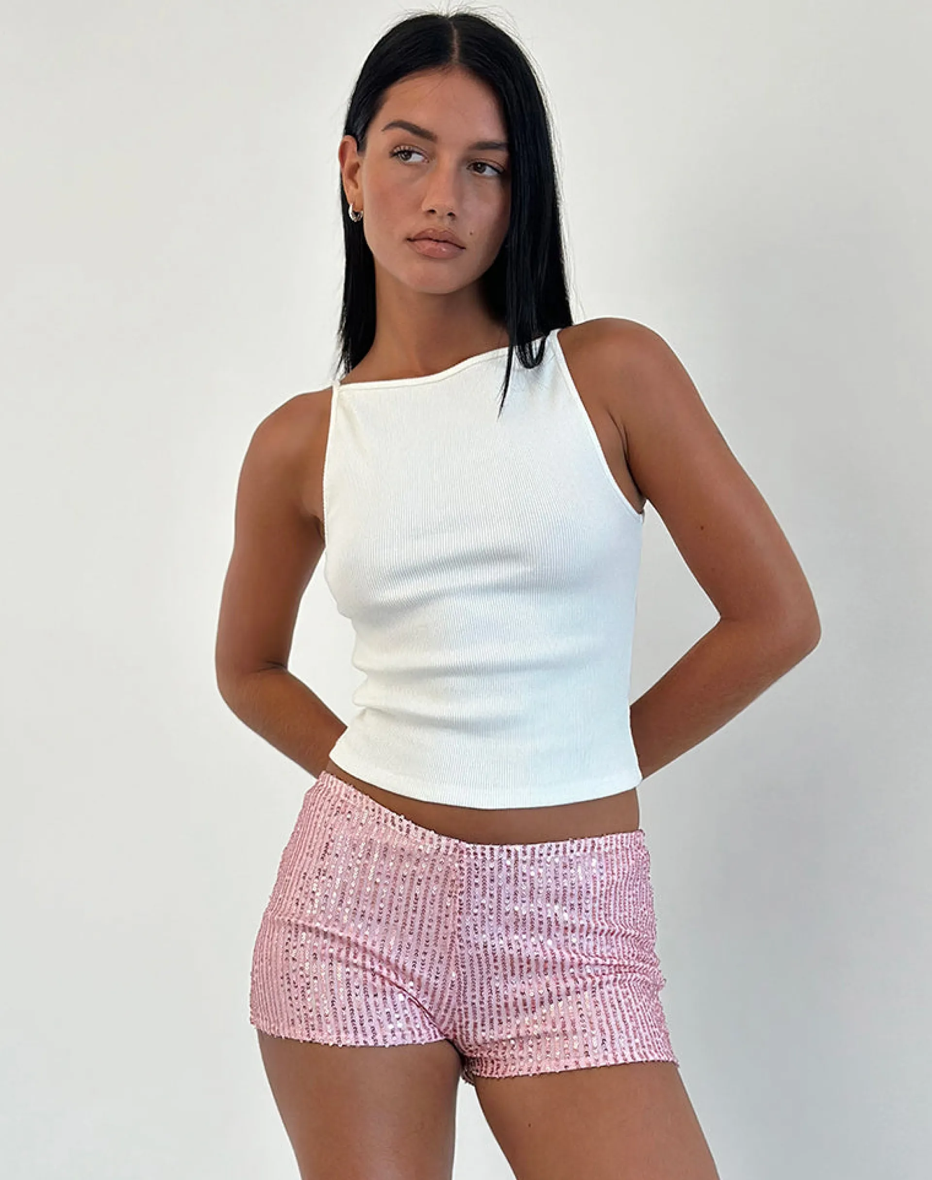 Motel Rocks Micro Shorts | Co-Ords-Erna Micro Short in Pink Mini Sequin PinkMiniSequin