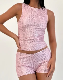Motel Rocks Micro Shorts | Co-Ords-Erna Micro Short in Pink Mini Sequin PinkMiniSequin