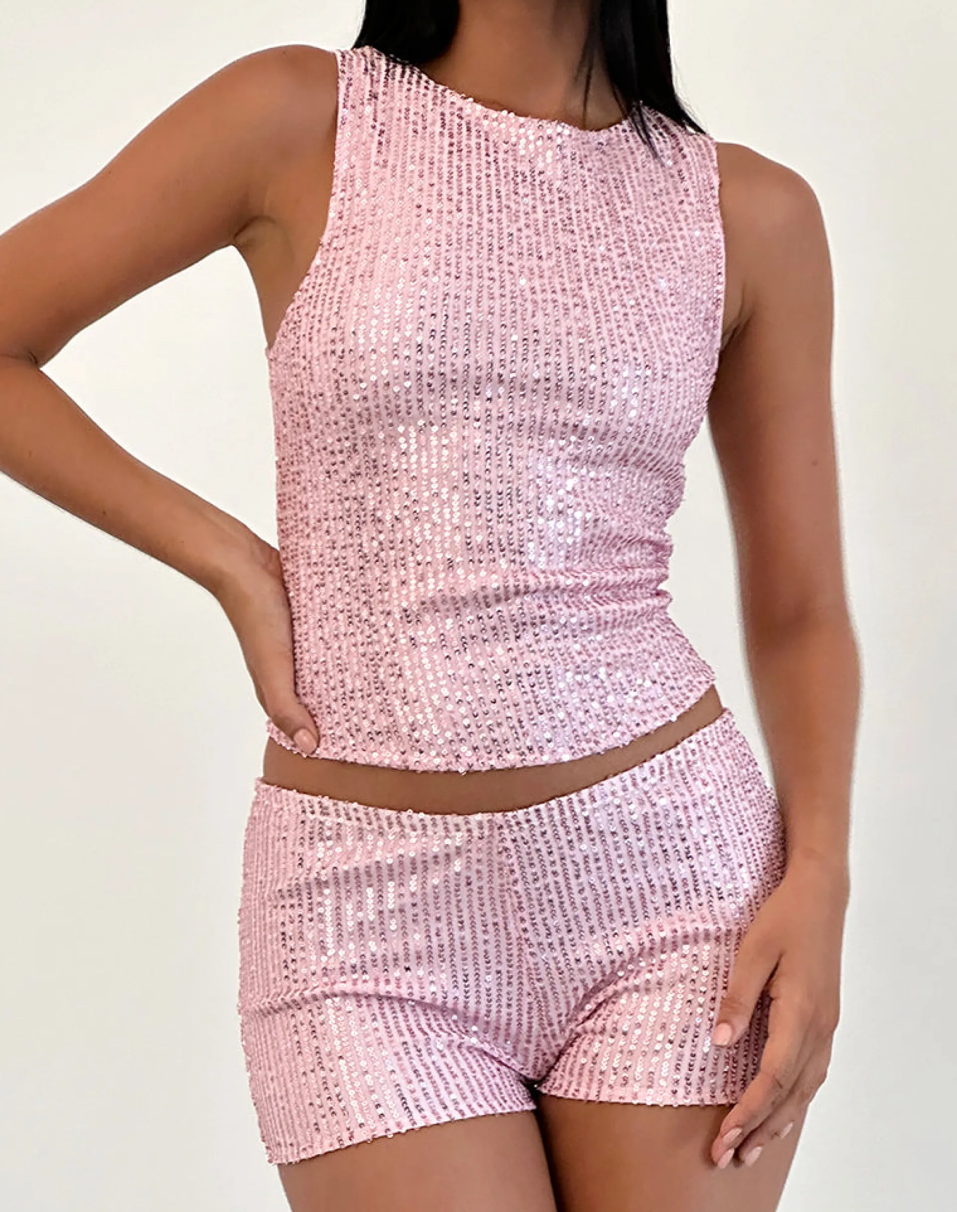 Motel Rocks Micro Shorts | Co-Ords-Erna Micro Short in Pink Mini Sequin PinkMiniSequin