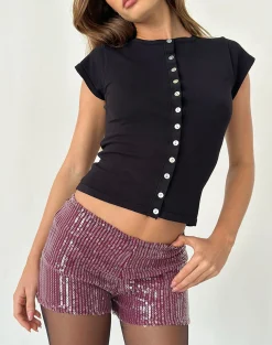 Motel Rocks Micro Shorts | Co-Ords-Erna Micro Shorts in Clear Sequin Maroon ClearSequinMaroon