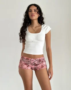 Motel Rocks Micro Shorts | Co-Ords-Erna Micro Shorts in Pink Lace Floral Bloom PinkLaceFloralBloom