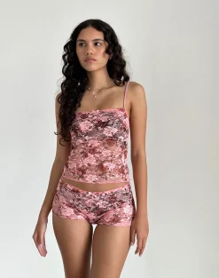 Motel Rocks Micro Shorts | Co-Ords-Erna Micro Shorts in Pink Lace Floral Bloom PinkLaceFloralBloom