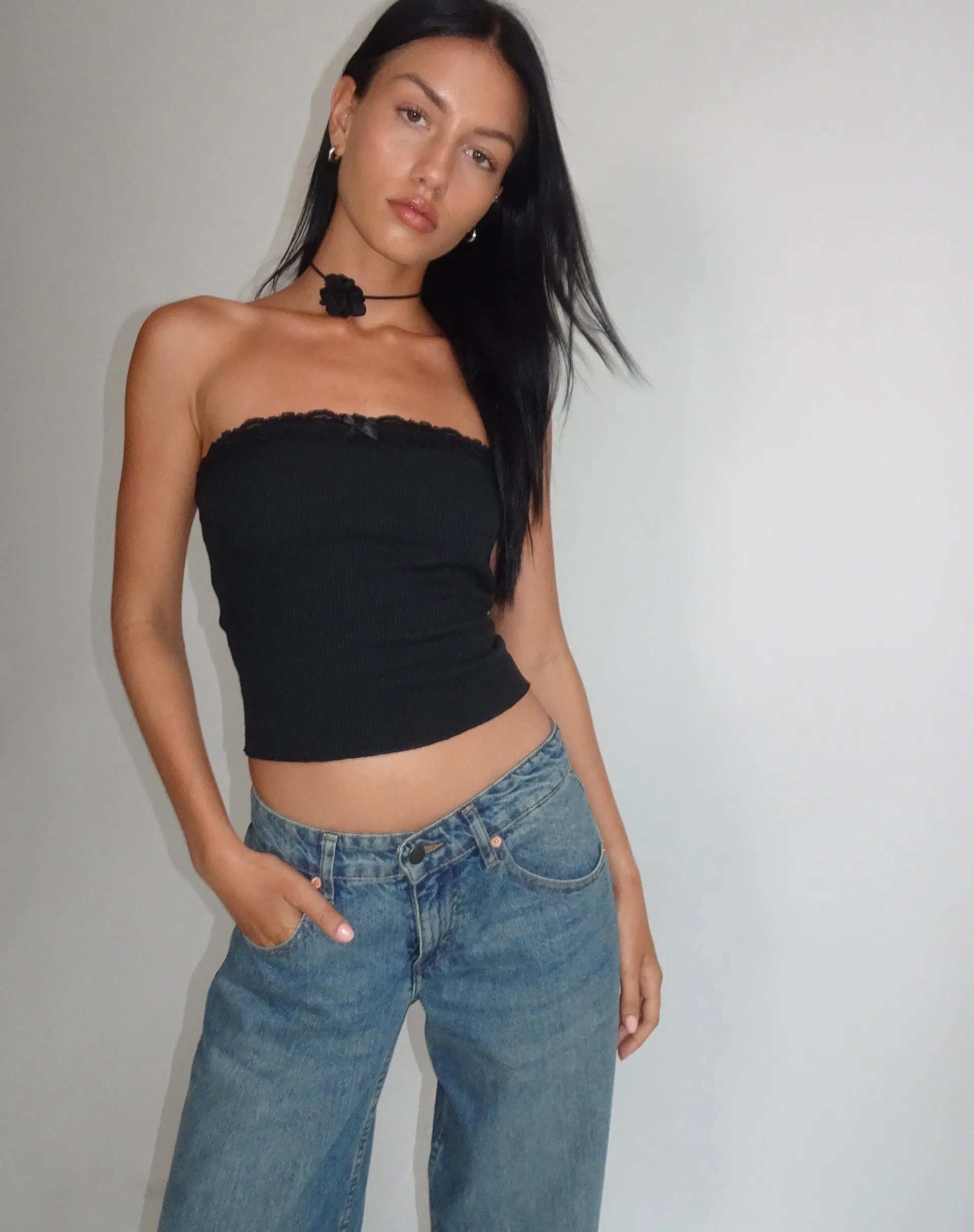 Motel Rocks Basics | Basic Tops-Ernie Bandeau Rib Top in black