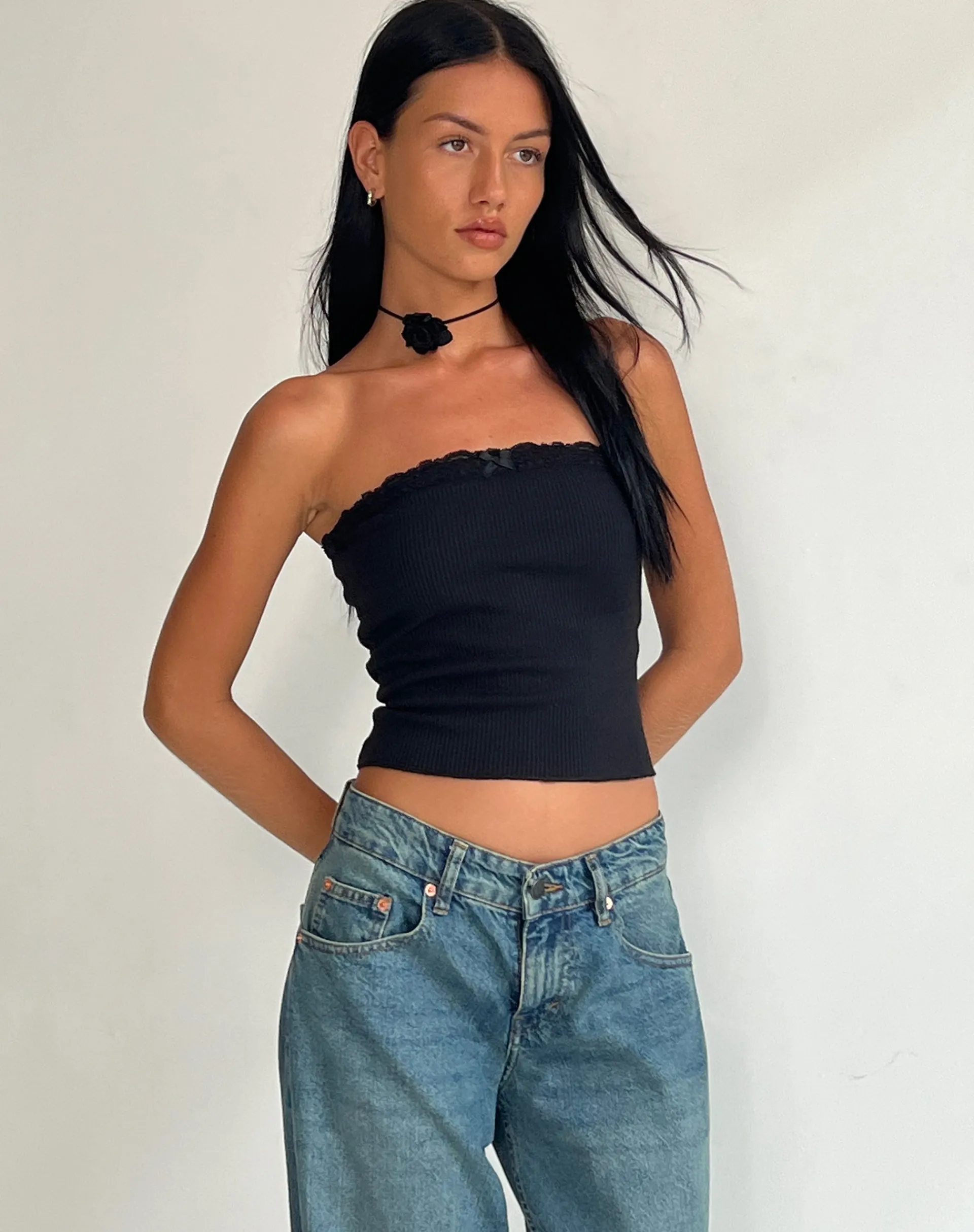 Motel Rocks Basics | Basic Tops-Ernie Bandeau Rib Top in black