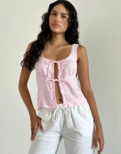 Motel Rocks Basic Tops | Strappy Tops-Esau Tie Front Top in Light Pink Private Slub LightPinkPrivateSlub