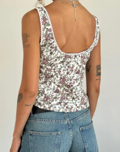 Motel Rocks Co-Ords | Printed Tops-Esau Tie Front Top in Vintage Bloom Ivory vintagebloomivory