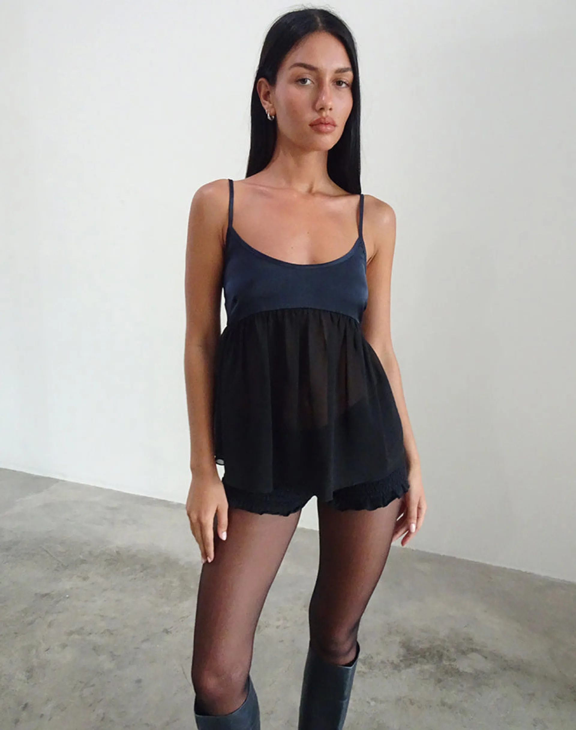 Motel Rocks Strappy Tops | Going Out Tops-Esila Top in Chiffon Satin Black