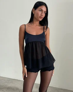 Motel Rocks Strappy Tops | Going Out Tops-Esila Top in Chiffon Satin Black
