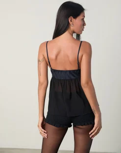 Motel Rocks Strappy Tops | Going Out Tops-Esila Top in Chiffon Satin Black