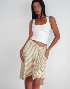 Motel Rocks Co-Ords | A Line Skirts-Esmeray Midi Skirt in Yellow Diagonal Stripe