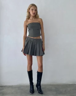 Motel Rocks Corset Tops | Bandeau Tops-Estel Eyelet Bandeau Top in Charcoal Grey