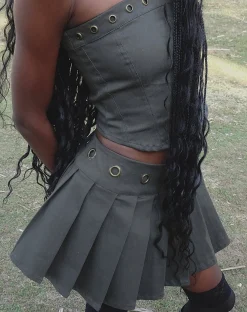 Motel Rocks Corset Tops | Bandeau Tops-Estel Eyelet Bandeau Top in Charcoal Grey