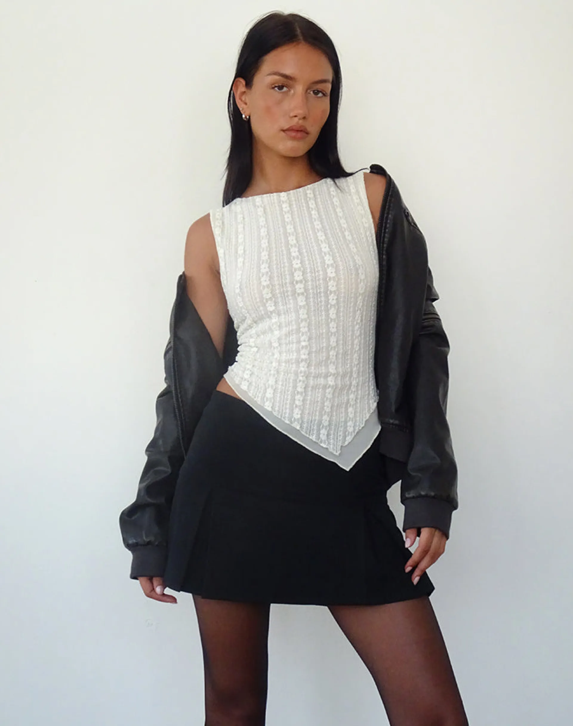 Motel Rocks Vest Tops | Lace Tops-Etta Double Layered Lace Vest Top in Cream