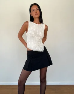 Motel Rocks Vest Tops | Lace Tops-Etta Double Layered Lace Vest Top in Cream