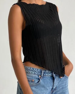 Motel Rocks Vest Tops | Basic Tops-Etta Knitted Vest Top in black