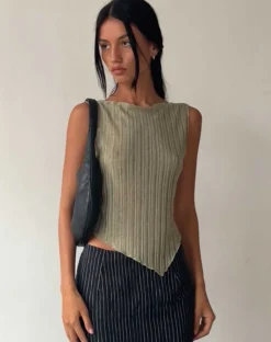 Motel Rocks Vest Tops | Basic Tops-Etta Knitted Vest Top in sage