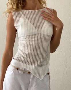 Motel Rocks Basic Tops-Etta Knitted Vest Top In Ivory