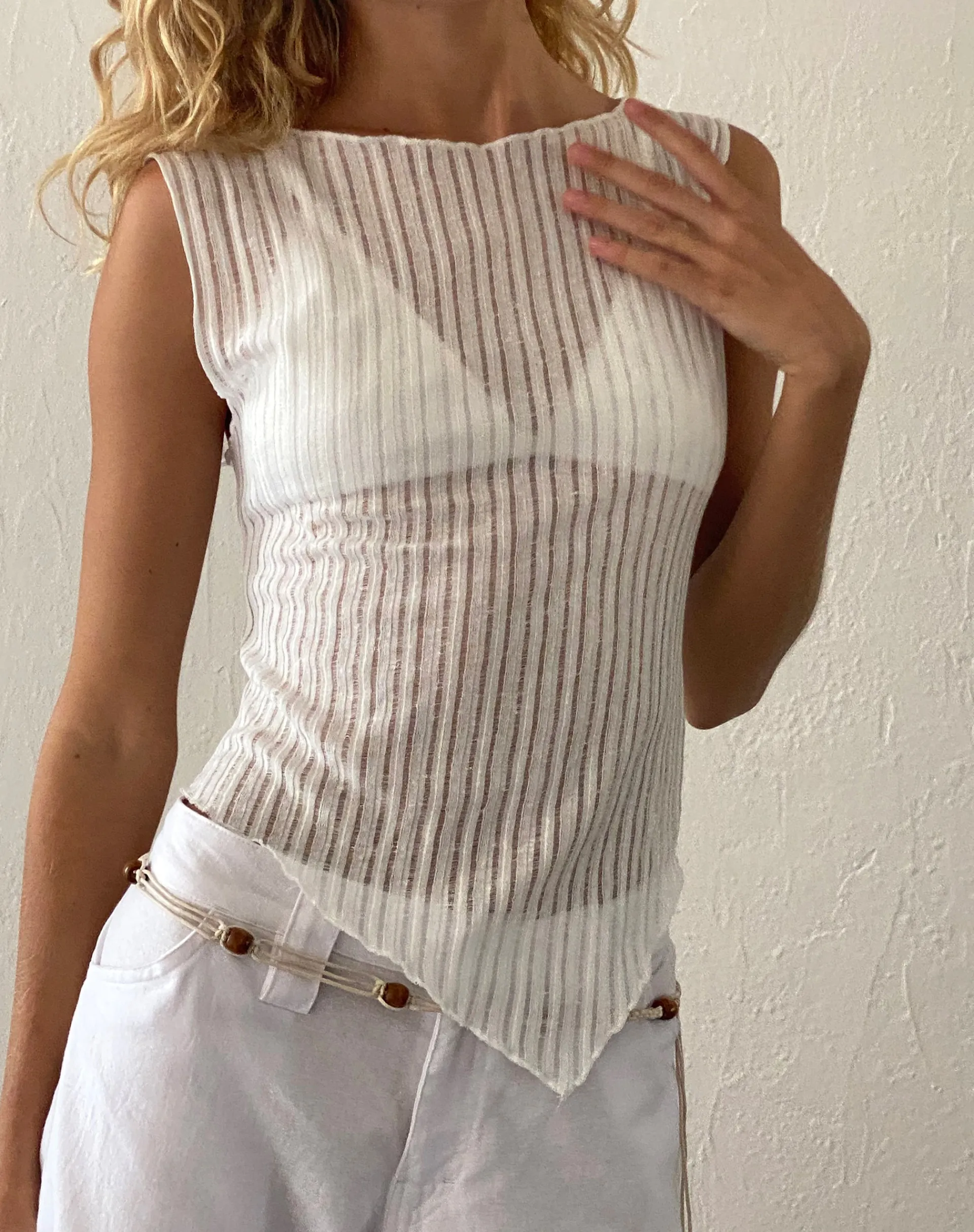 Motel Rocks Basic Tops-Etta Knitted Vest Top In Ivory
