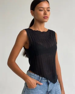 Motel Rocks Vest Tops | Basic Tops-Etta Knitted Vest Top in black