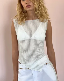 Motel Rocks Basic Tops-Etta Knitted Vest Top In Ivory
