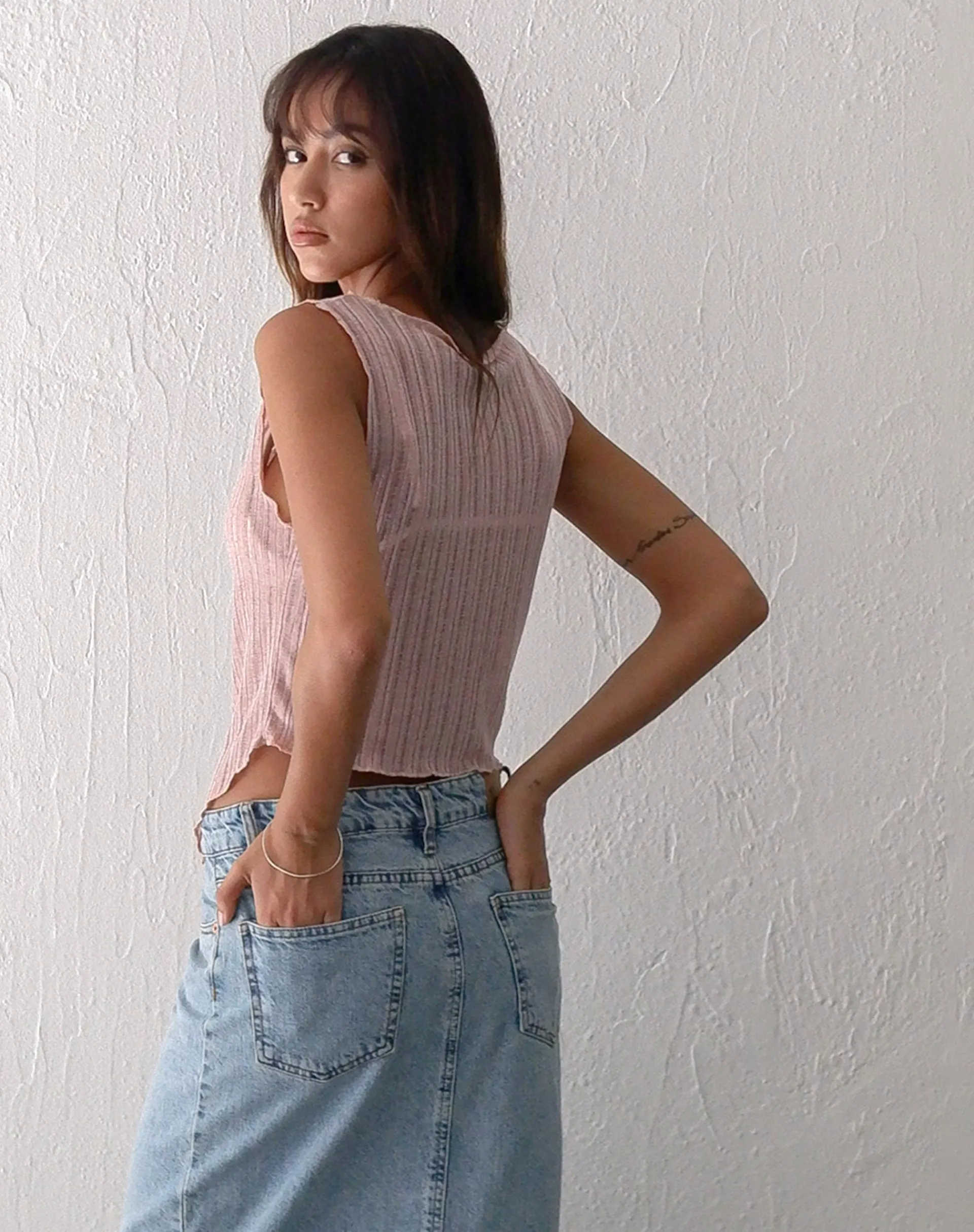 Motel Rocks Basic Tops | Vest Tops-Etta Knitted Vest Top In Pink