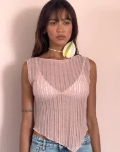 Motel Rocks Basic Tops | Vest Tops-Etta Knitted Vest Top In Pink