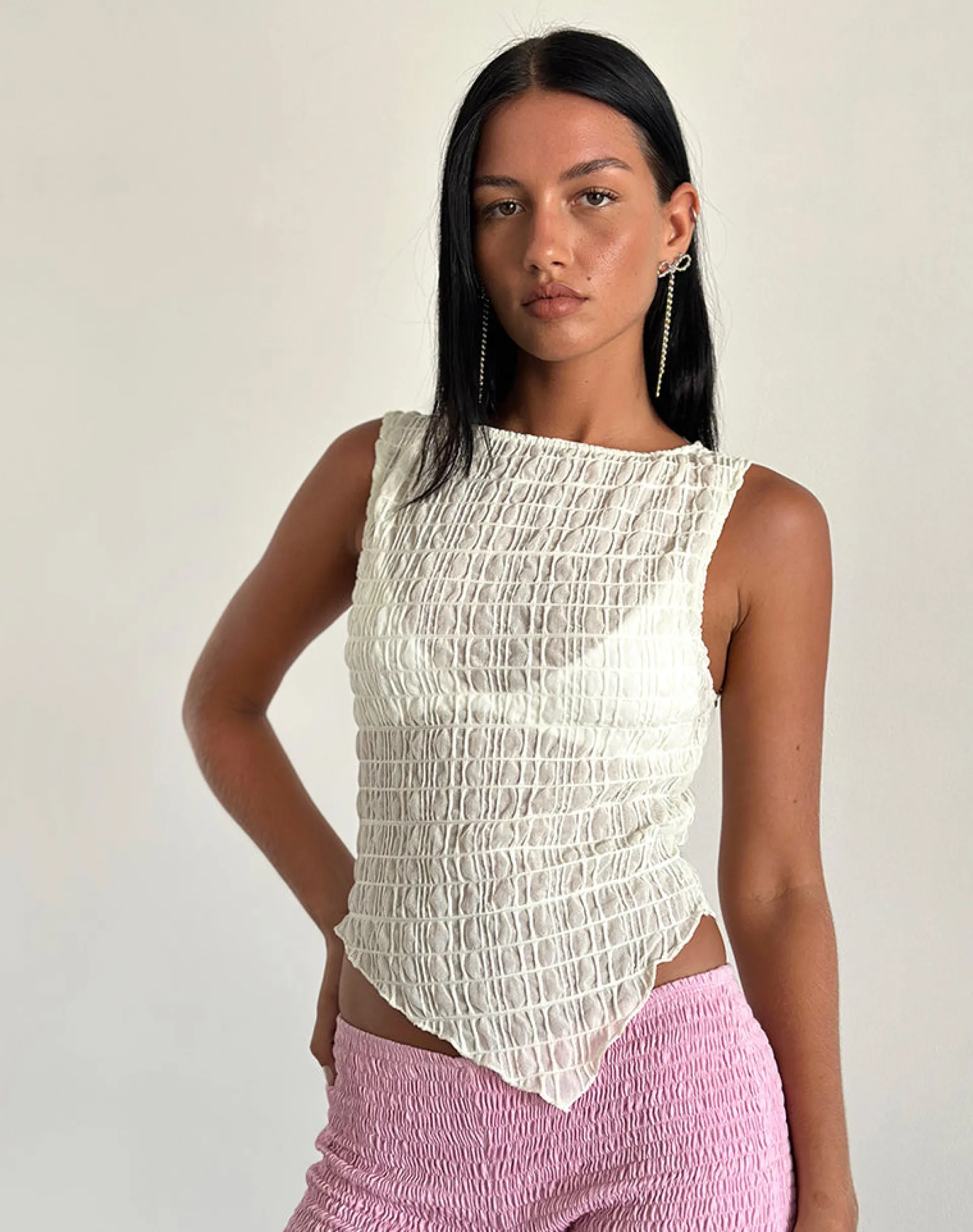 Motel Rocks Basic Tops | Vest Tops-Etta Textured Mesh Top in Butter Yellow ButterYellow