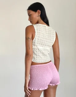 Motel Rocks Basic Tops | Vest Tops-Etta Textured Mesh Top in Butter Yellow ButterYellow