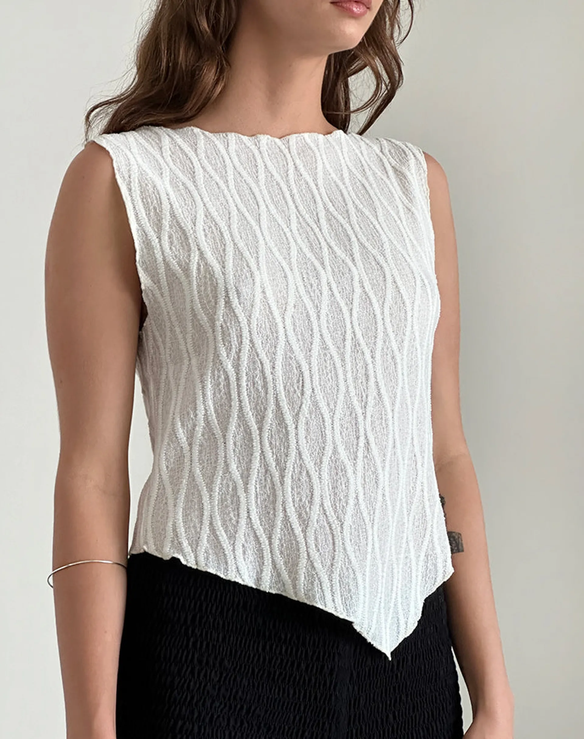 Motel Rocks Basic Tops | Vest Tops-Etta Vest Top in Crinkle Ivory CrinkleIvory