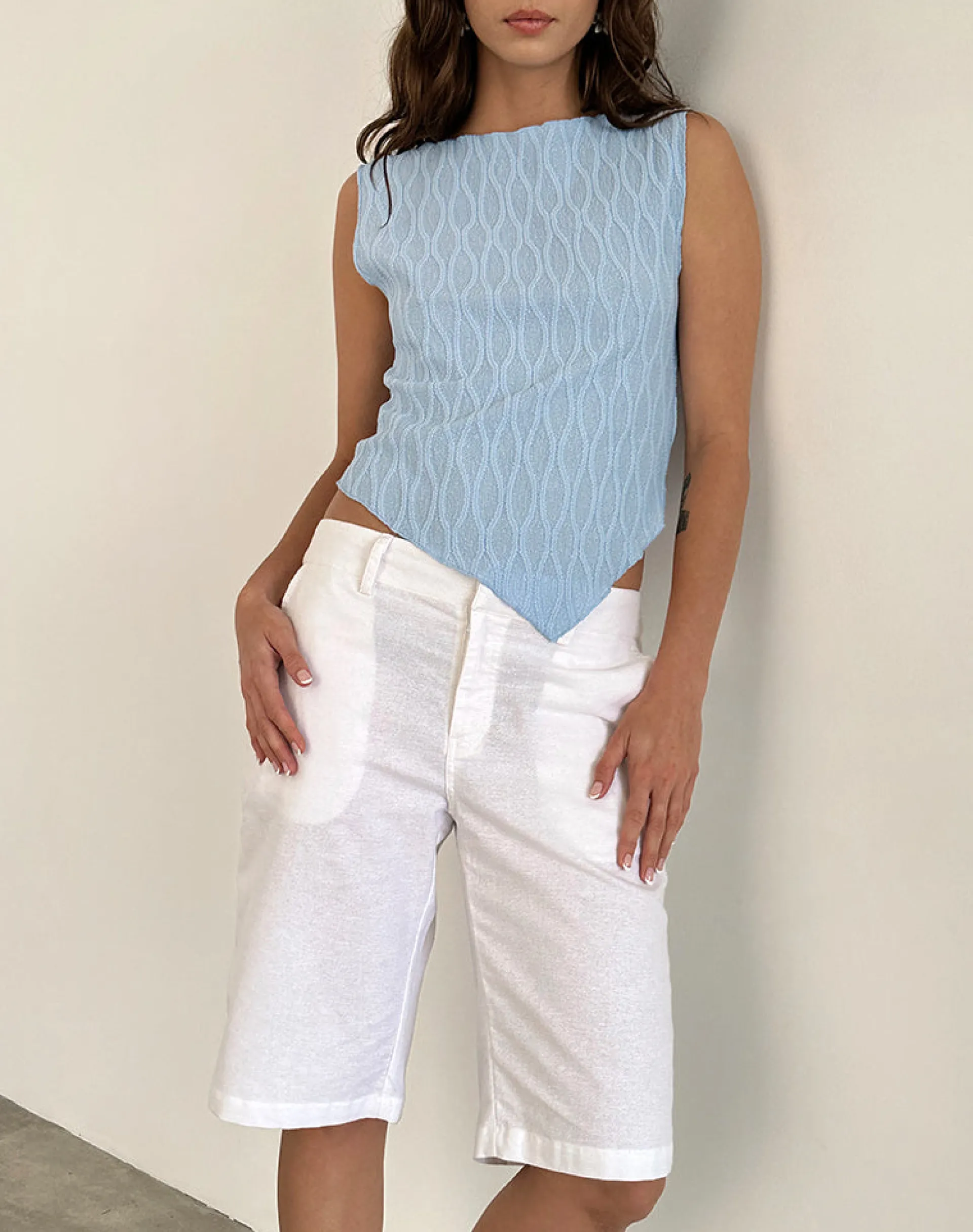 Motel Rocks Vest Tops-Etta Vest Top in Crinkle Blue CrinkleBlue