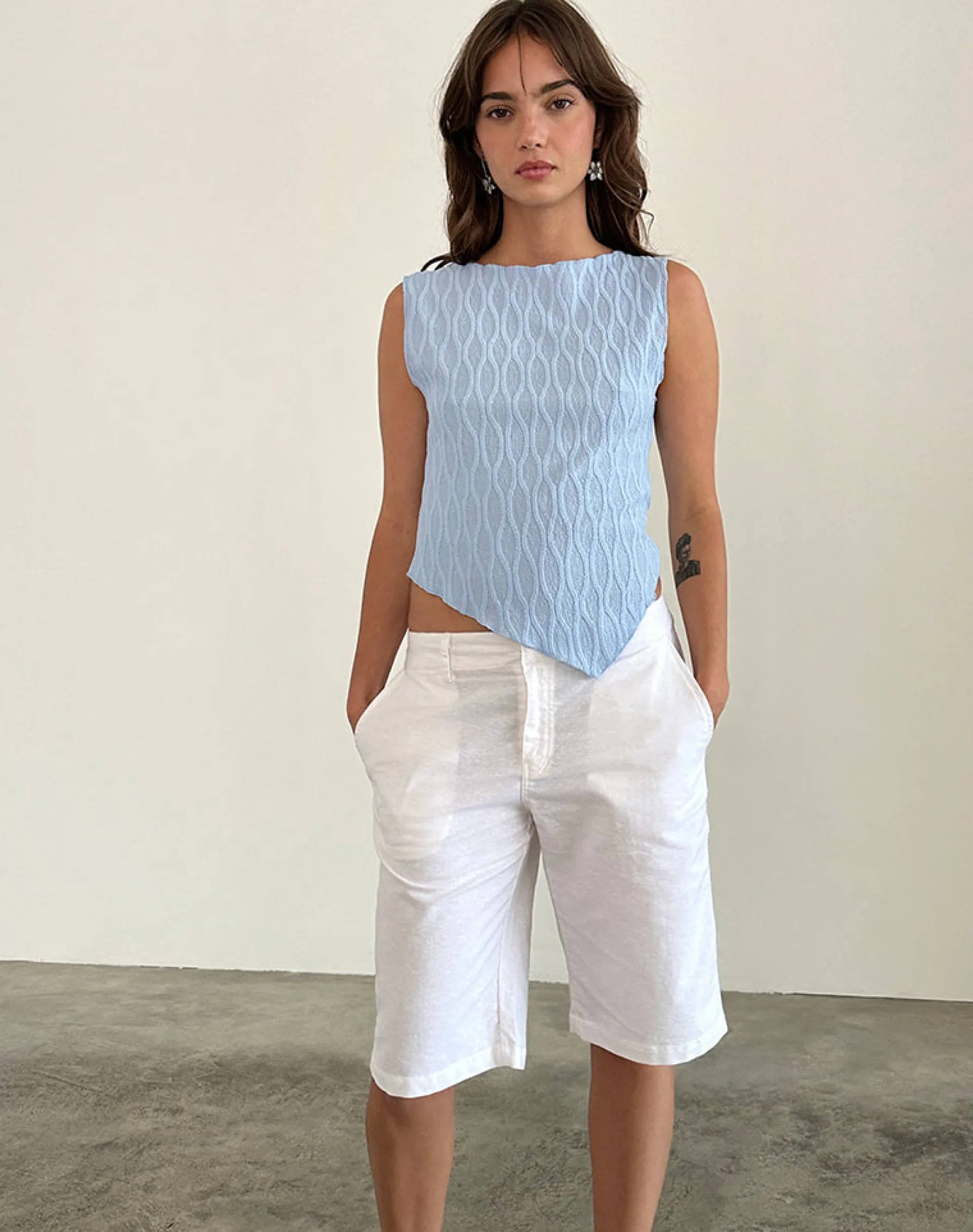 Motel Rocks Vest Tops-Etta Vest Top in Crinkle Blue CrinkleBlue