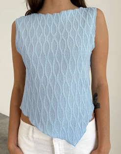 Motel Rocks Vest Tops-Etta Vest Top in Crinkle Blue CrinkleBlue