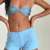 Motel Rocks Micro Shorts-Eunia Micro Shorts in Hibiscus Terry Light Blue HibiscusTerryLightBlue