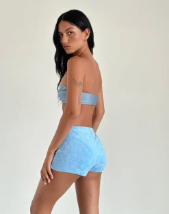 Motel Rocks Micro Shorts-Eunia Micro Shorts in Hibiscus Terry Light Blue HibiscusTerryLightBlue