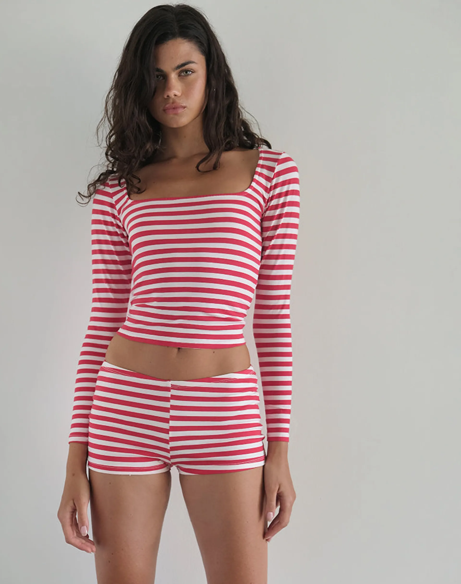 Motel Rocks Micro Shorts-Eunia Micro Shorts in Red and White Stripe RedandWhiteStripe