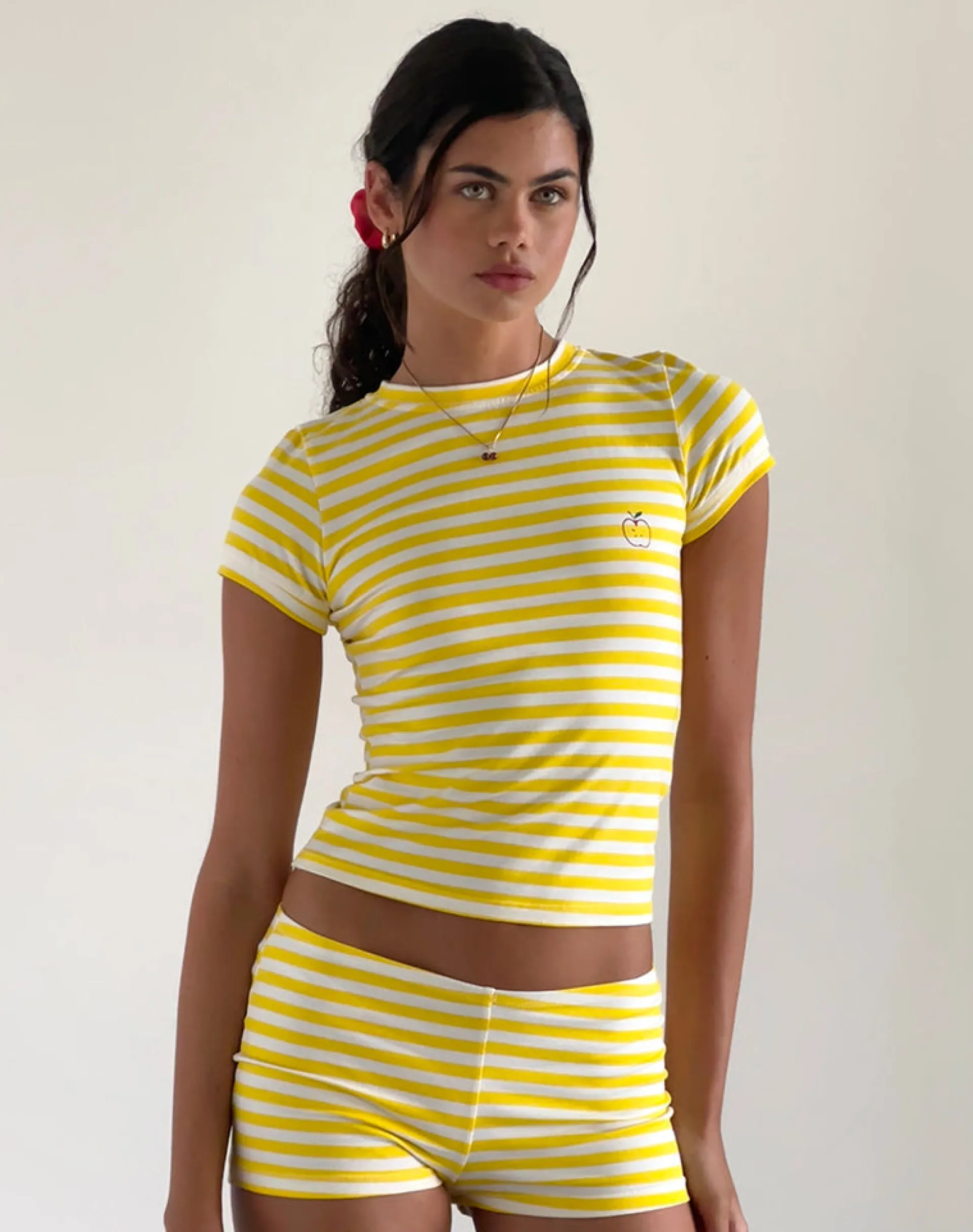 Motel Rocks Micro Shorts-Eunia Micro Shorts in Yellow and White Stripe YellowandWhiteStripe