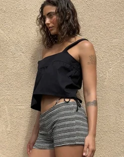 Motel Rocks Micro Shorts | Co-Ords-Eunia Shorts in Black and Brown Stripe BlackandBrownStripe