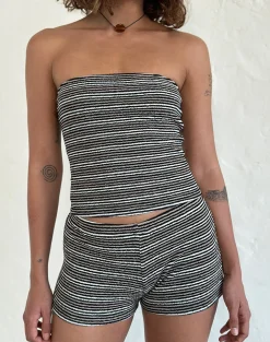 Motel Rocks Micro Shorts | Co-Ords-Eunia Shorts in Black and Brown Stripe BlackandBrownStripe