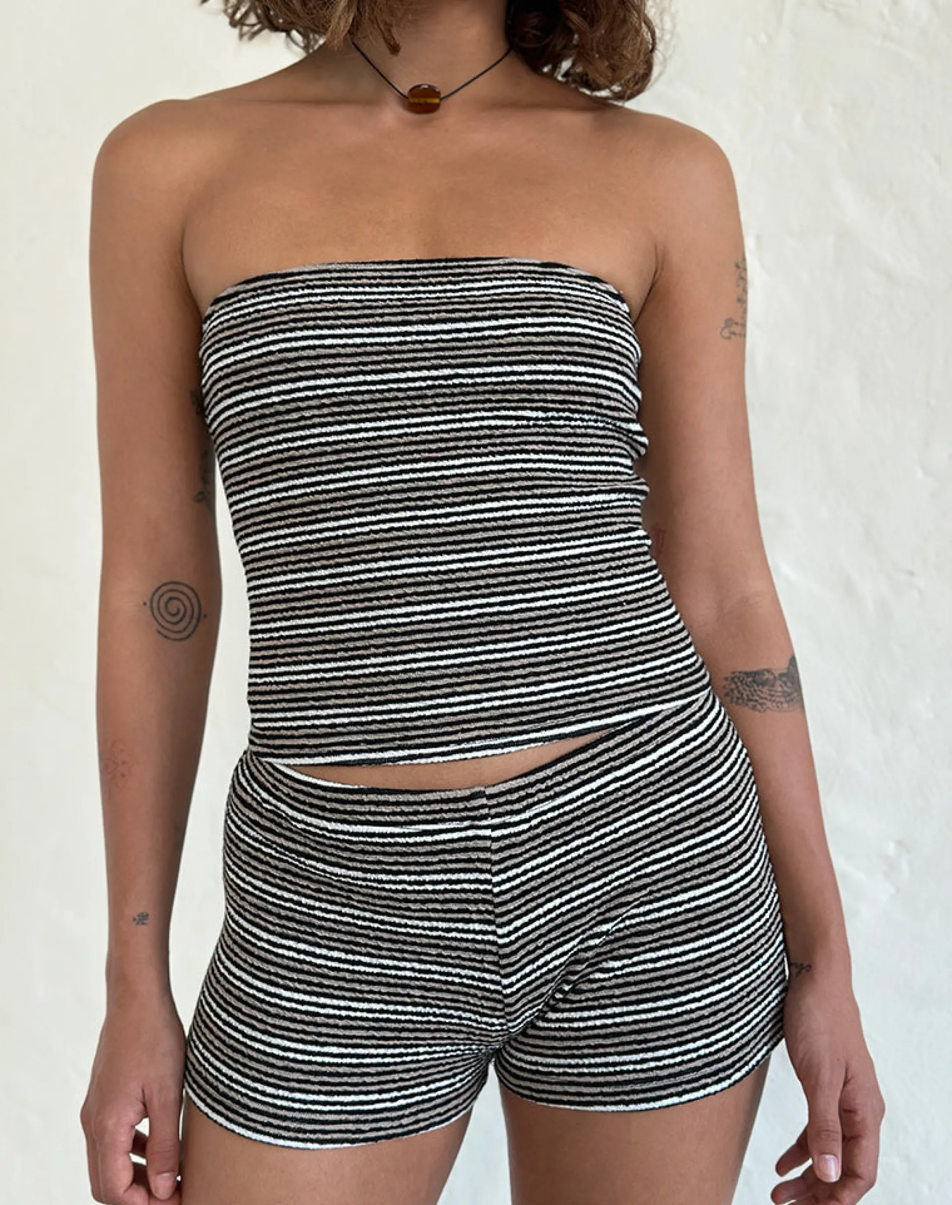 Motel Rocks Micro Shorts | Co-Ords-Eunia Shorts in Black and Brown Stripe BlackandBrownStripe