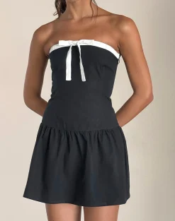 Motel Rocks Bandeau Dresses | Day Dresses-Faelas Mini Dress in Tap Shoe with Off White Bows