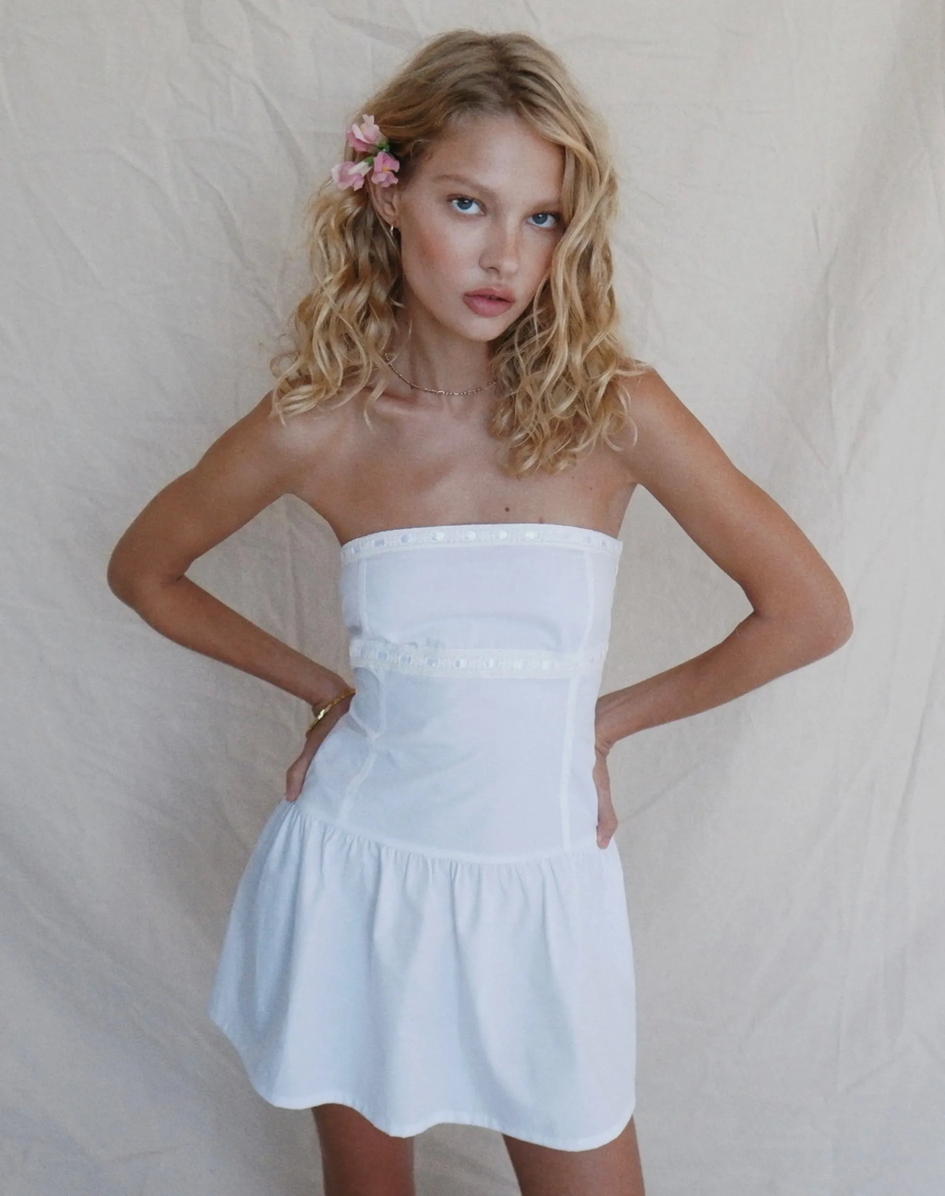 Motel Rocks Bandeau Dresses | Mini Dresses-Faelyn Bandeau Mini Dress in Poplin White