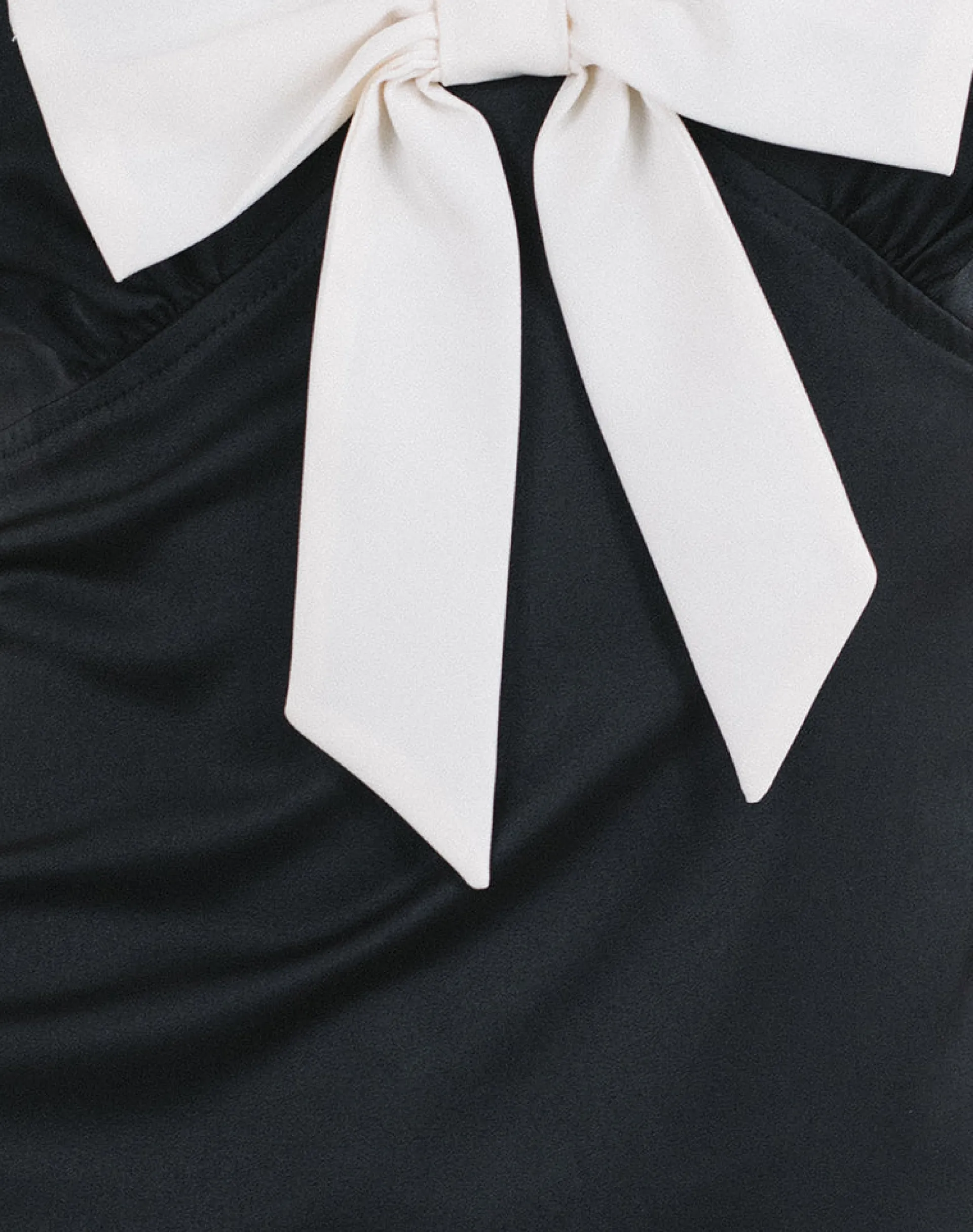 Motel Rocks Basics | Little Black Dresses-Faradiba Mini Dress in Satin Black with Ivory Bow