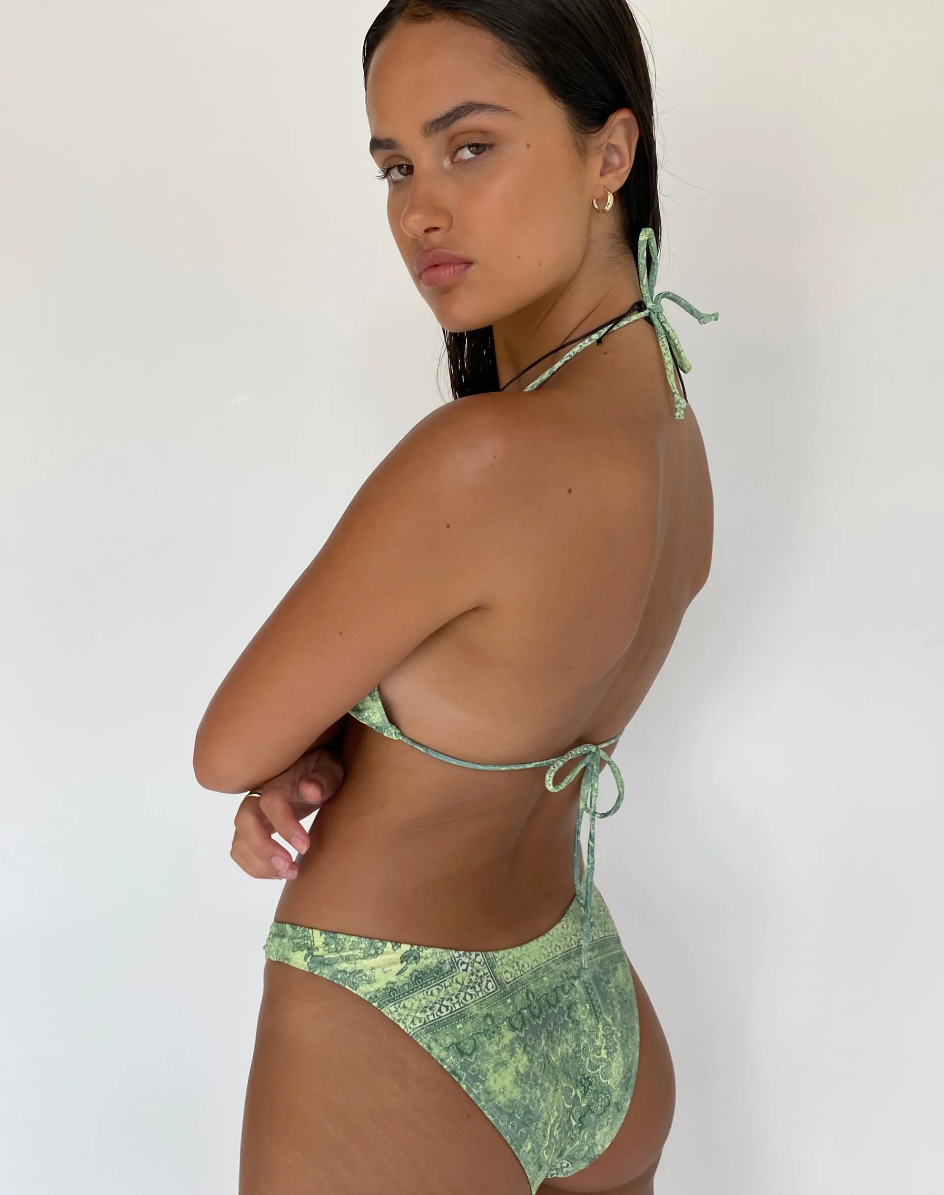 Motel Rocks Swimwear-Farida Bikini Bottom in Abstract Paisley Green GreenAbstractPaisley
