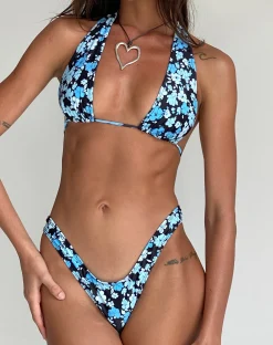 Motel Rocks Swimwear-Farida Bikini Bottom in Pastel Blue Floral PastelBlueFloral